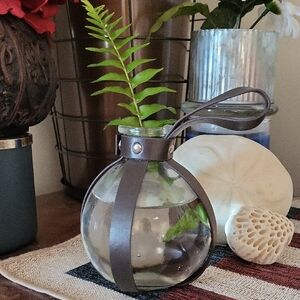 Glass Vase with Leather Strap